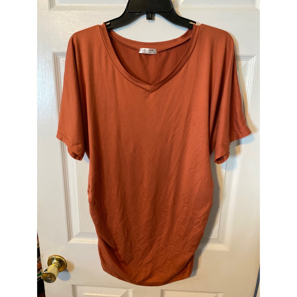 Ekouaer Womens Maternity Top Burnt Orange V-Neck Side Ruched Short Sleeve Large